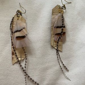 Leather and feather earrings
